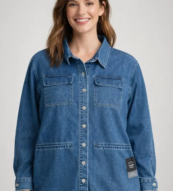 Cavalini Clothing Dark Wash Denim Shirt Jacket Shacket 3X NWT
