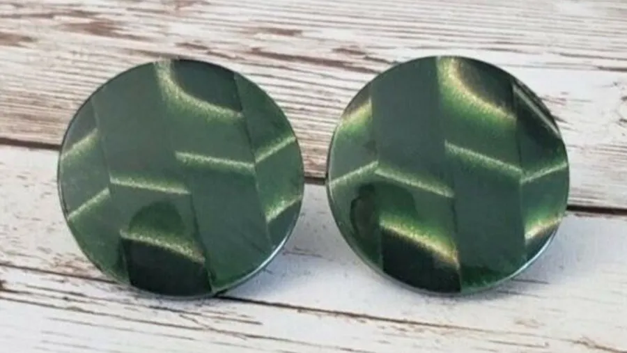 Vintage Clip On Earrings Green Line Design Circle Statement Just Over 1"
