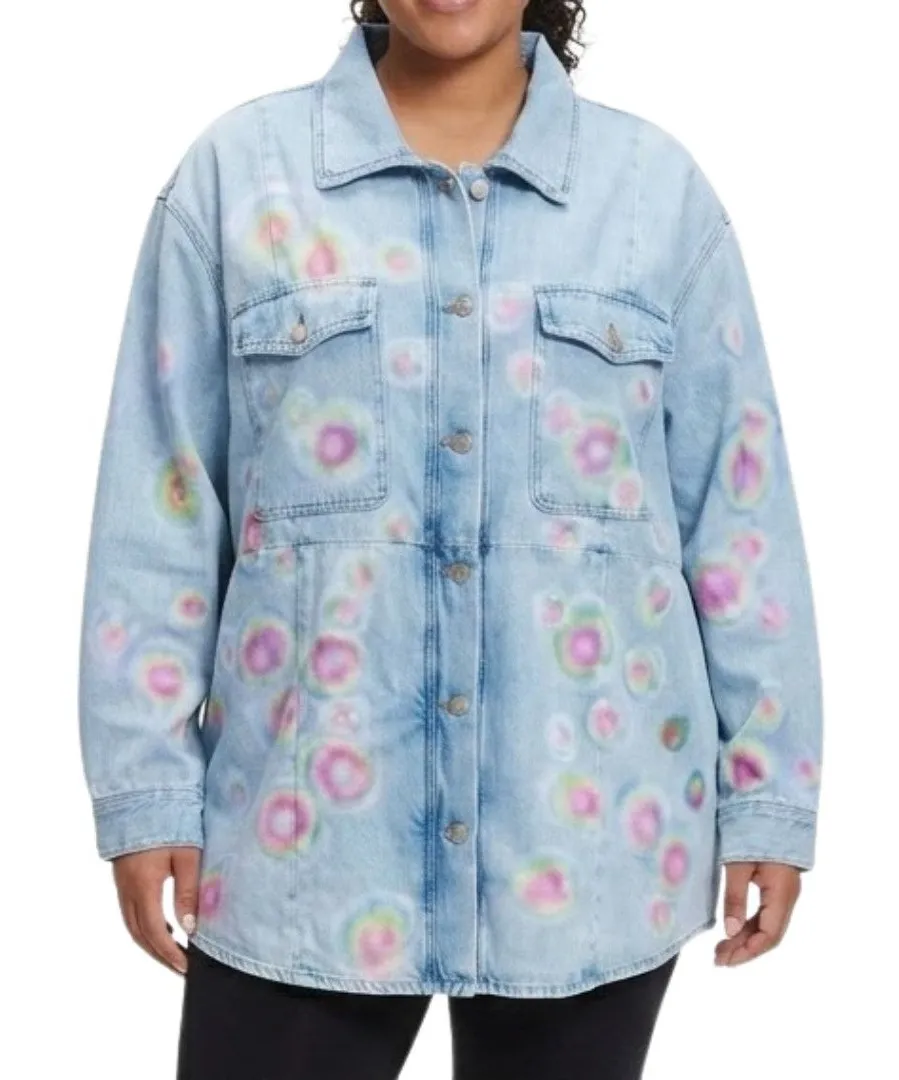 Good American Custom Rainbow Blue Denim Redesign Shacket Jacket size 5 / XXL