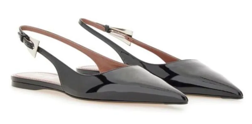 NEW NIB Paris Texas Jessica Western Slingback Flat 10 In Black Patent Leather