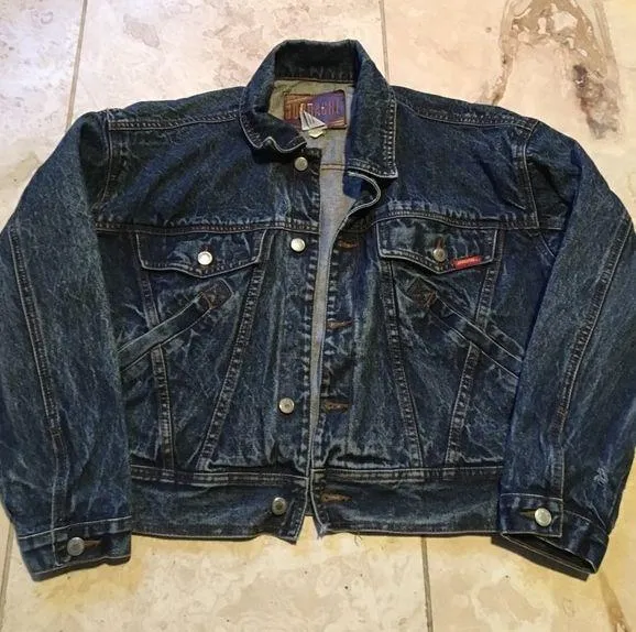 VINTAGE ACID WASH DENIM JEAN TRUCKER JACKET Blue Size M