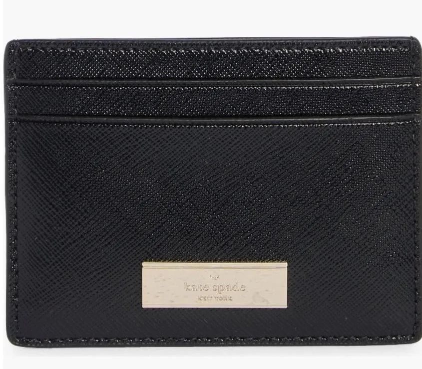 Kate Spade Kenzie Card Case, Slim Chic, Designer, Black Leather, NWT