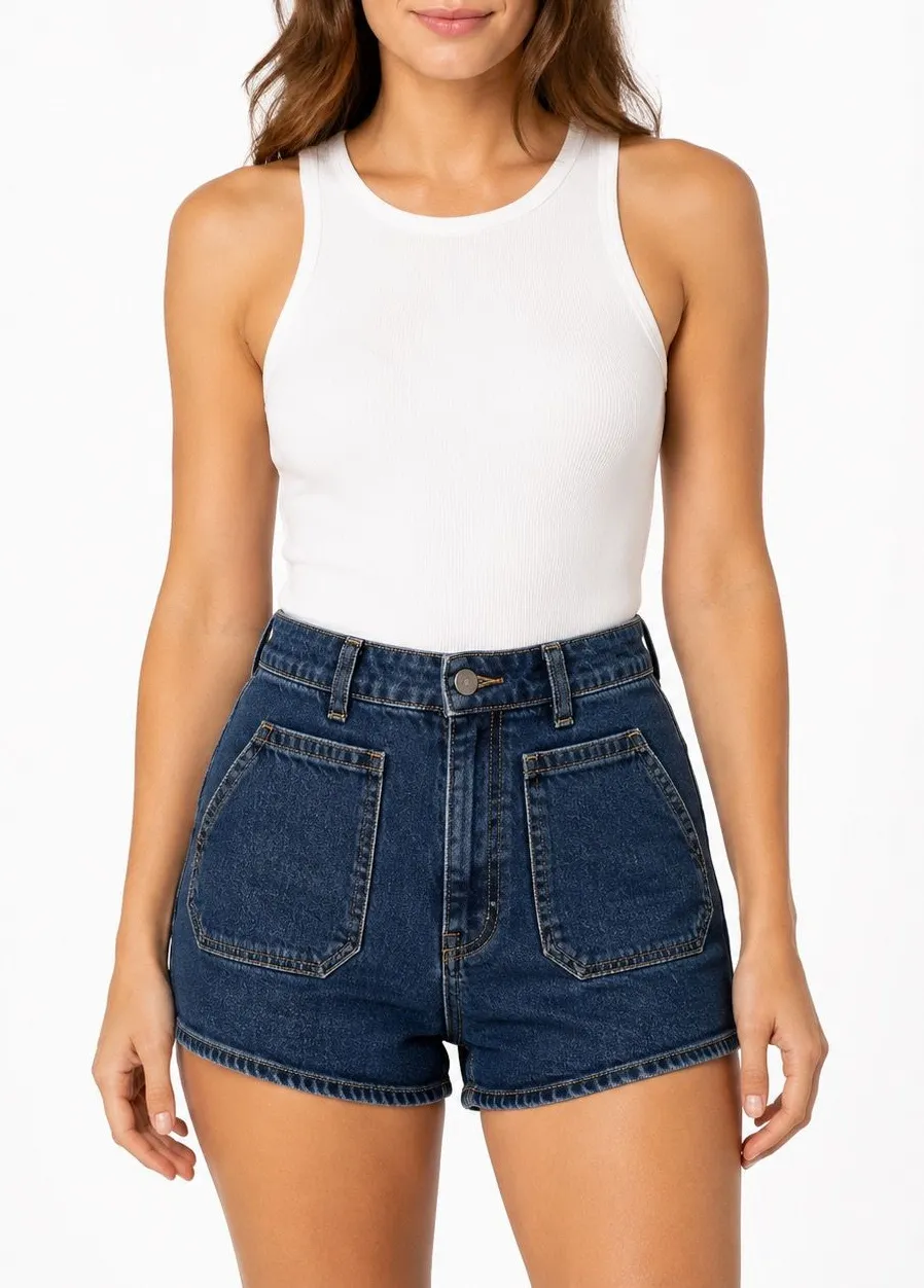 Silver Jeans Co Utility Denim Shorts W27 Dark Wash Patch Pockets