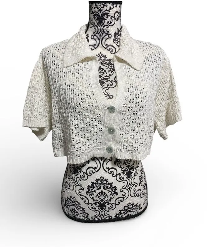 Milio Milano White Crochet Short Sleeves Button