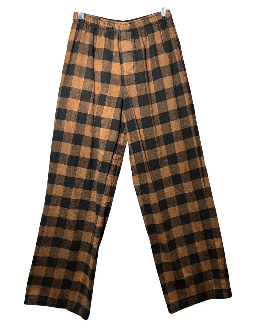 Skims Lounge Pants XXS Brown Black Buffalo Plaid Cotton Pajama Bottoms Sleep