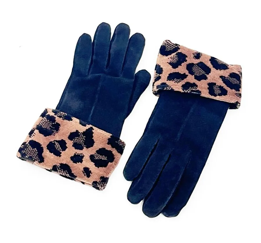 ISOTONER Black Faux Leather Leopard Print TrimGloves Size Medium Casual Chic