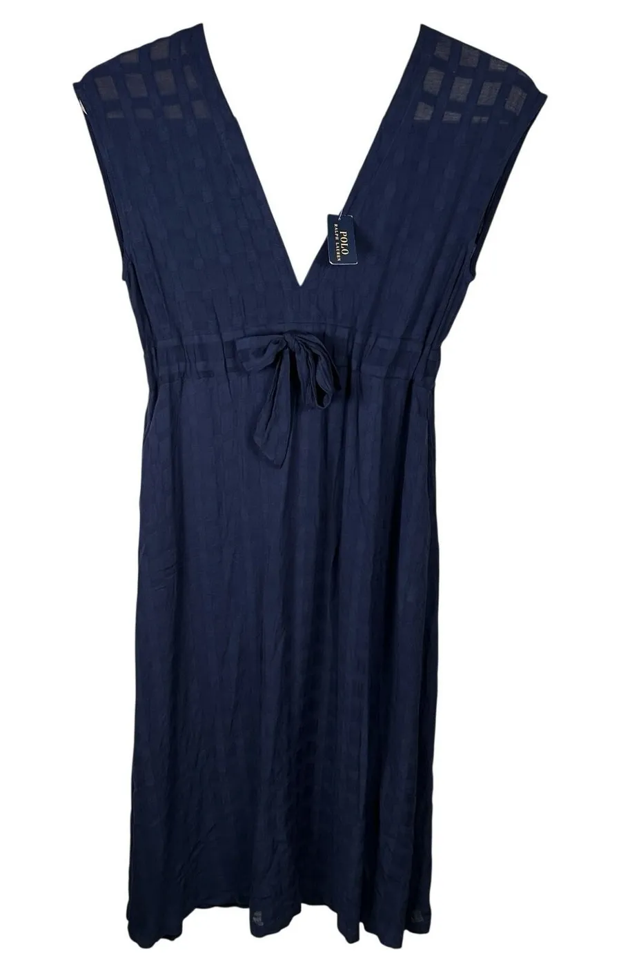 NEW Polo Ralph Lauren Swim Cover-Up Dress Large Navy Blue Tie Waist Semi Sheer