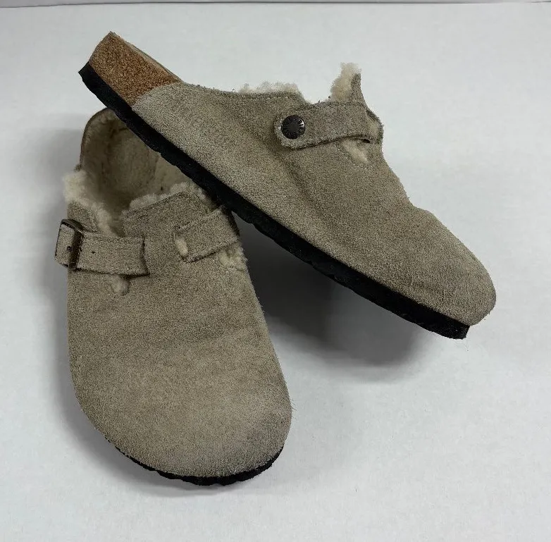 Birkenstock Boston Shearling Suede Leather - Taupe - Size 40.