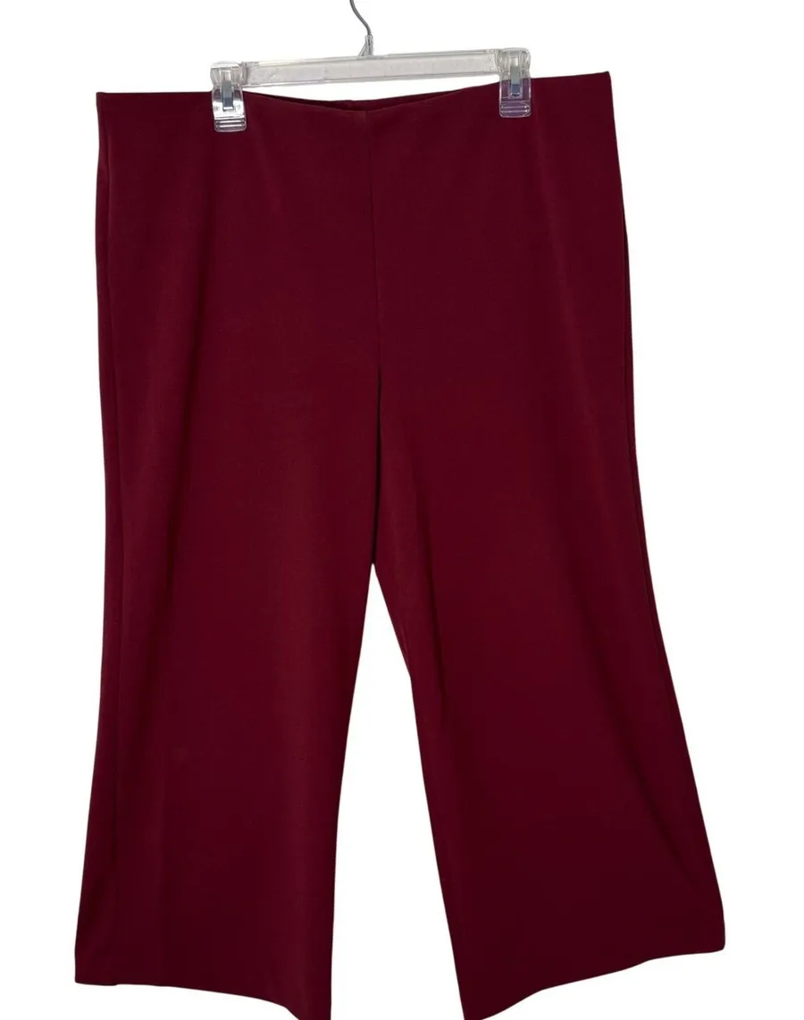 Loft Wide Leg Pull On Crop Stretch Pants Womens XL Burgundy Casual Office