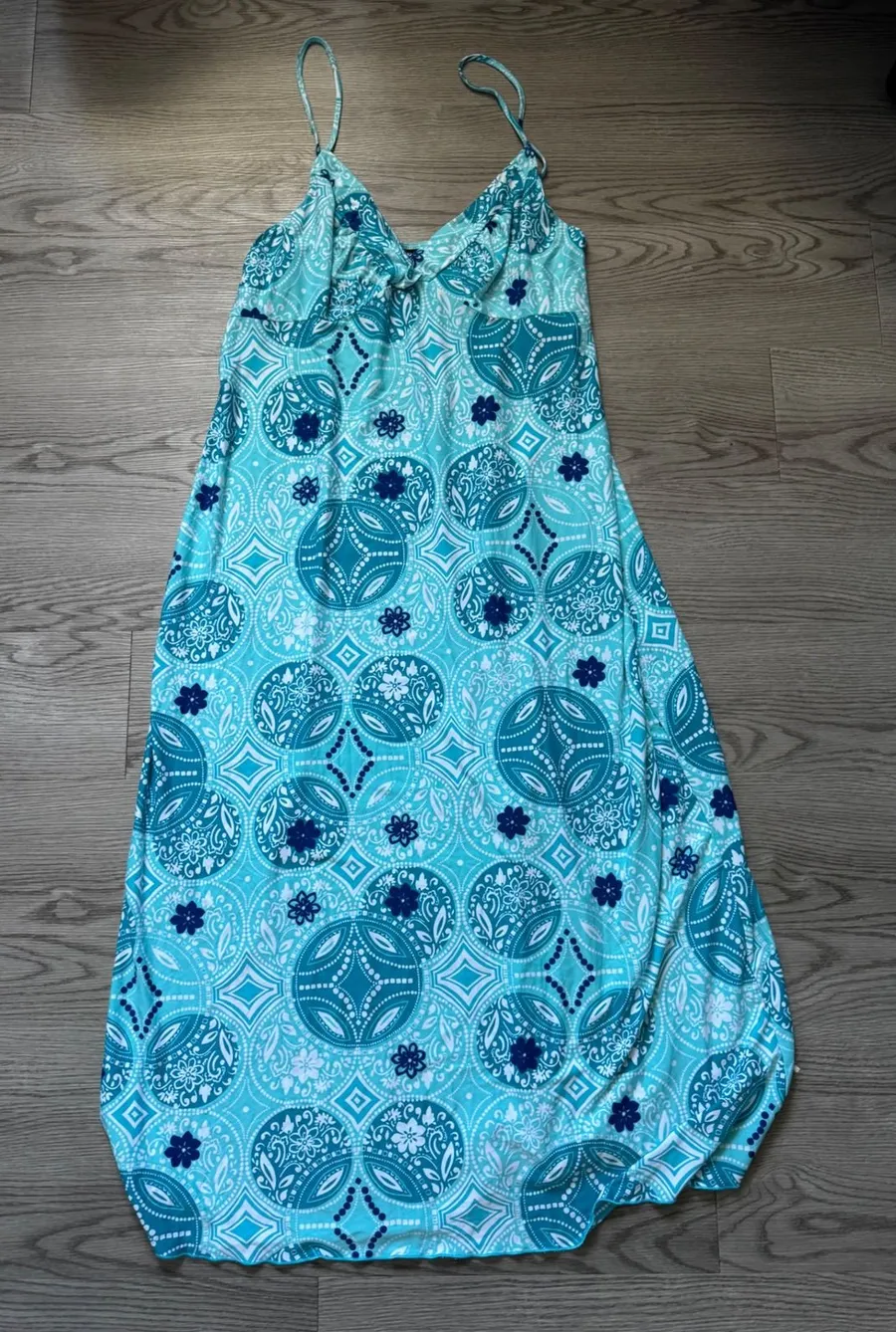Studio Donatella Teal Blue Medallion Print Sleeveless Nightgown Maxi Dress XL