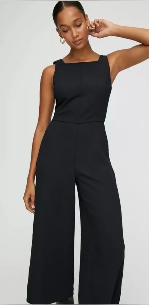 Aritzia Wilfred Ecoulement Wide Leg Jumpsuit Black Size 0 Tie Back Minimal Chic