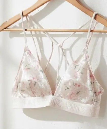 PINK Victoria's Secret Floral Velvet Bralette in Blush