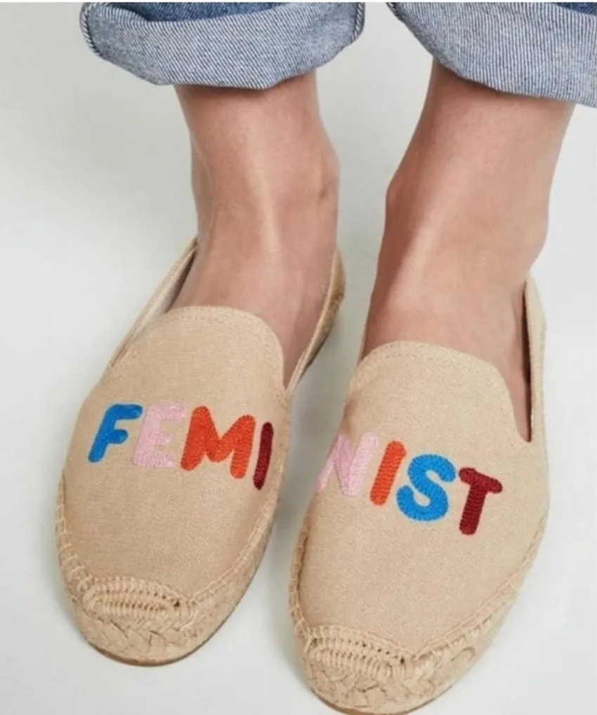 Anthropologie Soludos Espadrilles Flats with Embroidered Feminist Detail