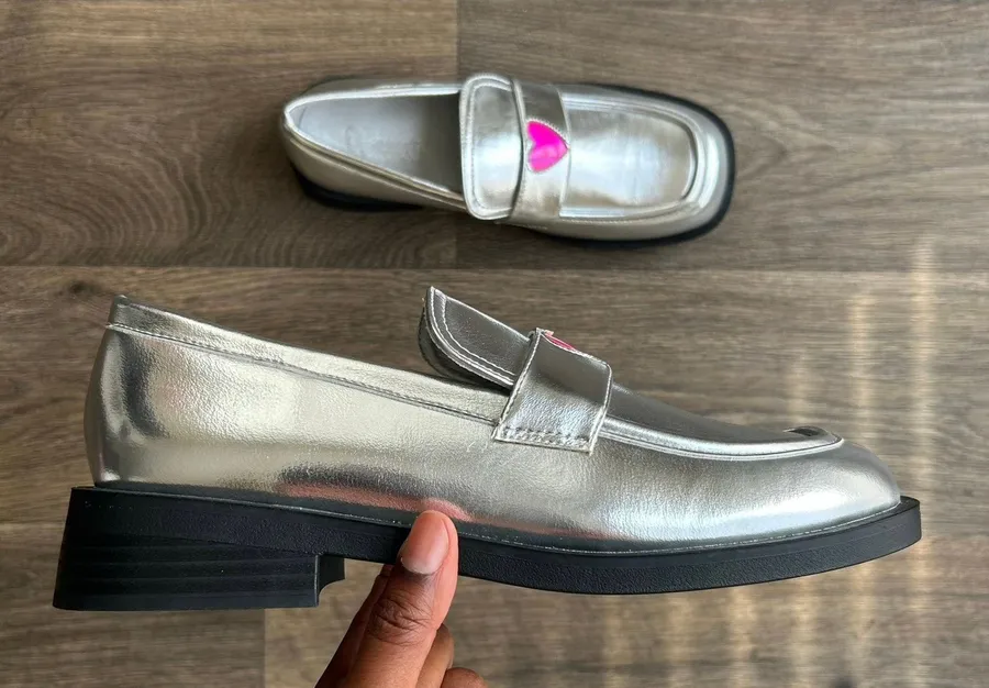 Olivia Miller Silver Pink Heart Loafers Size 8