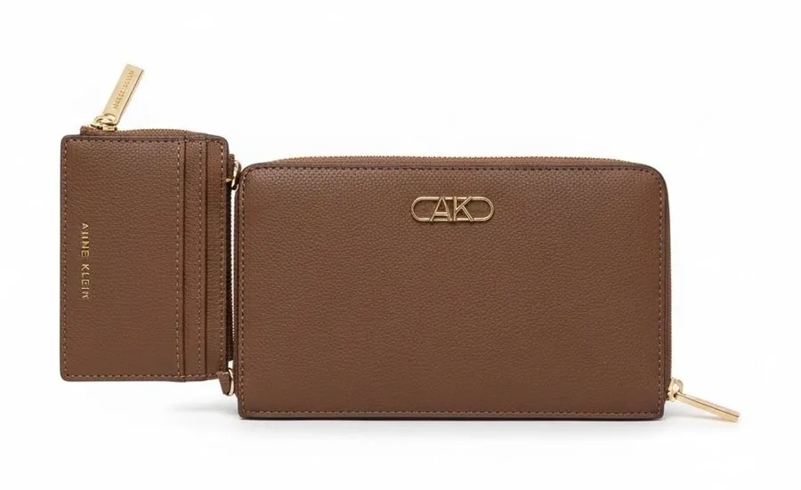Anne Klein Women's Brown Pebbled Leather Zip Wallet Cardholder Coin Pouch