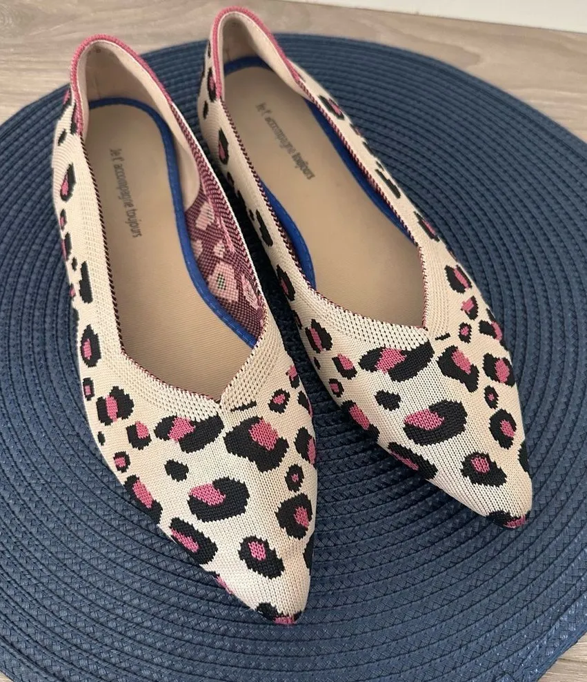 Jet' accompagne Toujours Leopard Animal Print Knit Washable Ballet Flats EU 39 Tan Size 8