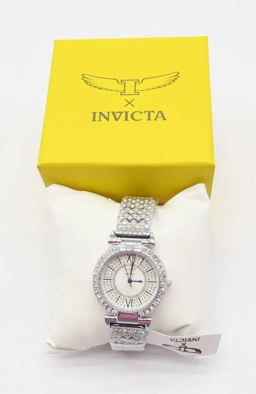 Invicta Wildflower Womens 34mm Silver Tone Crystal Accented Dress Watch NIB