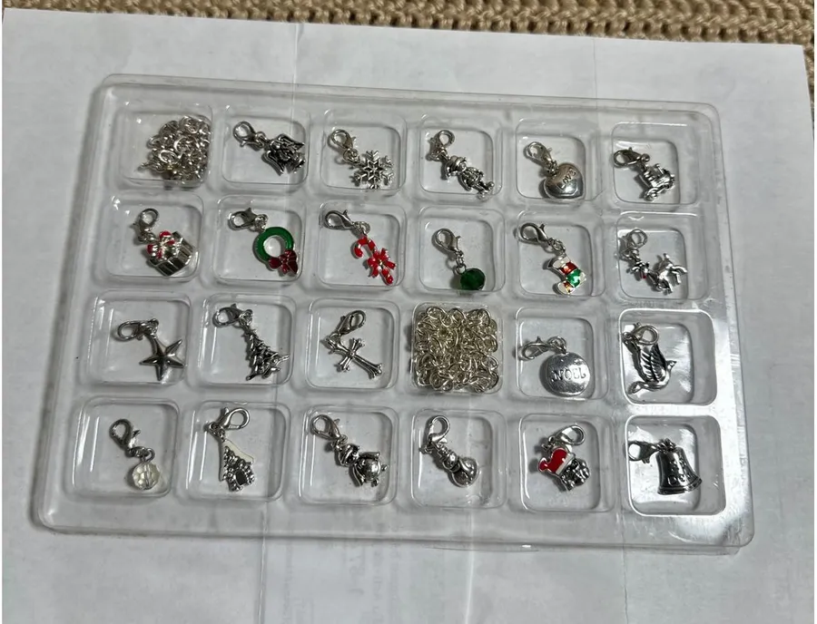 Silver Plated Christmas Advent Charm Collection 24 Gifts Bracelet Necklace