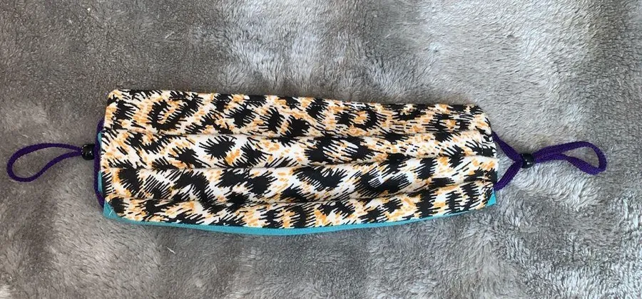 Handmade Fabric Face Mask Animal Print Cheetah Leopard Black Yellow Aqua