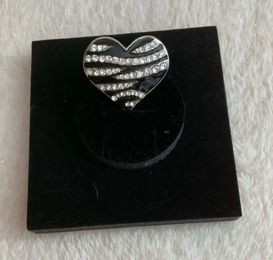 Black Heart Ring with Crystal Zebra Stripes