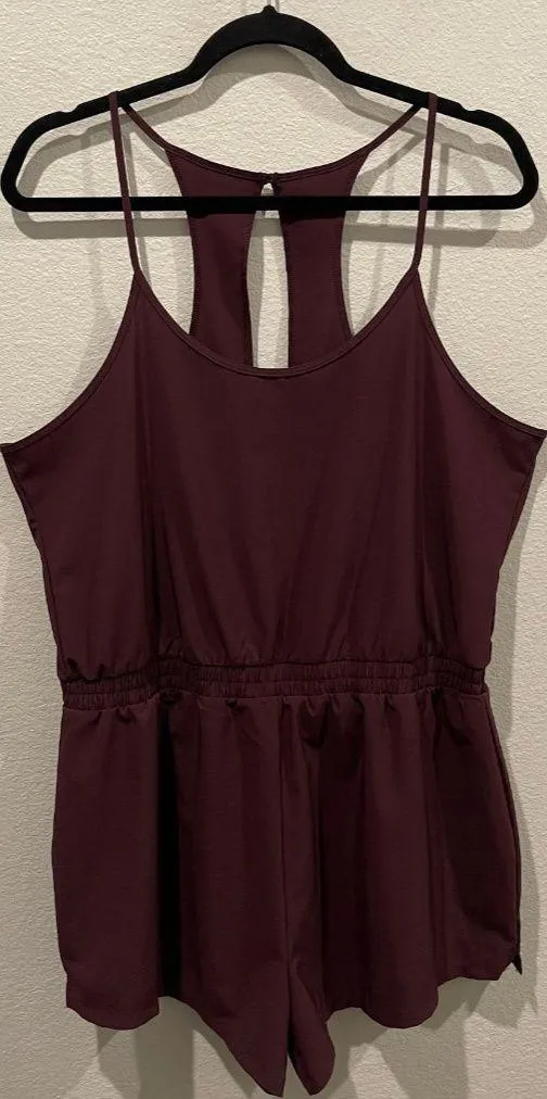 Burgundy Open Back Spaghetti Straps Romper