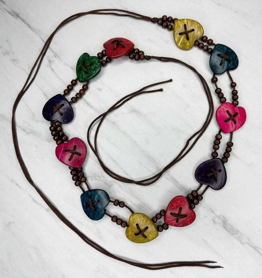 Colorful Heart Bead Tie Belt One Size (OS) ✨