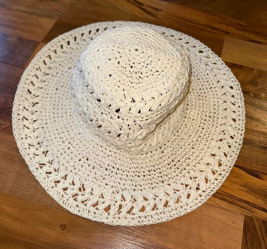 Scala Collection Women Paper Straw Wide Brim Hat White Crochet Beach Vacation