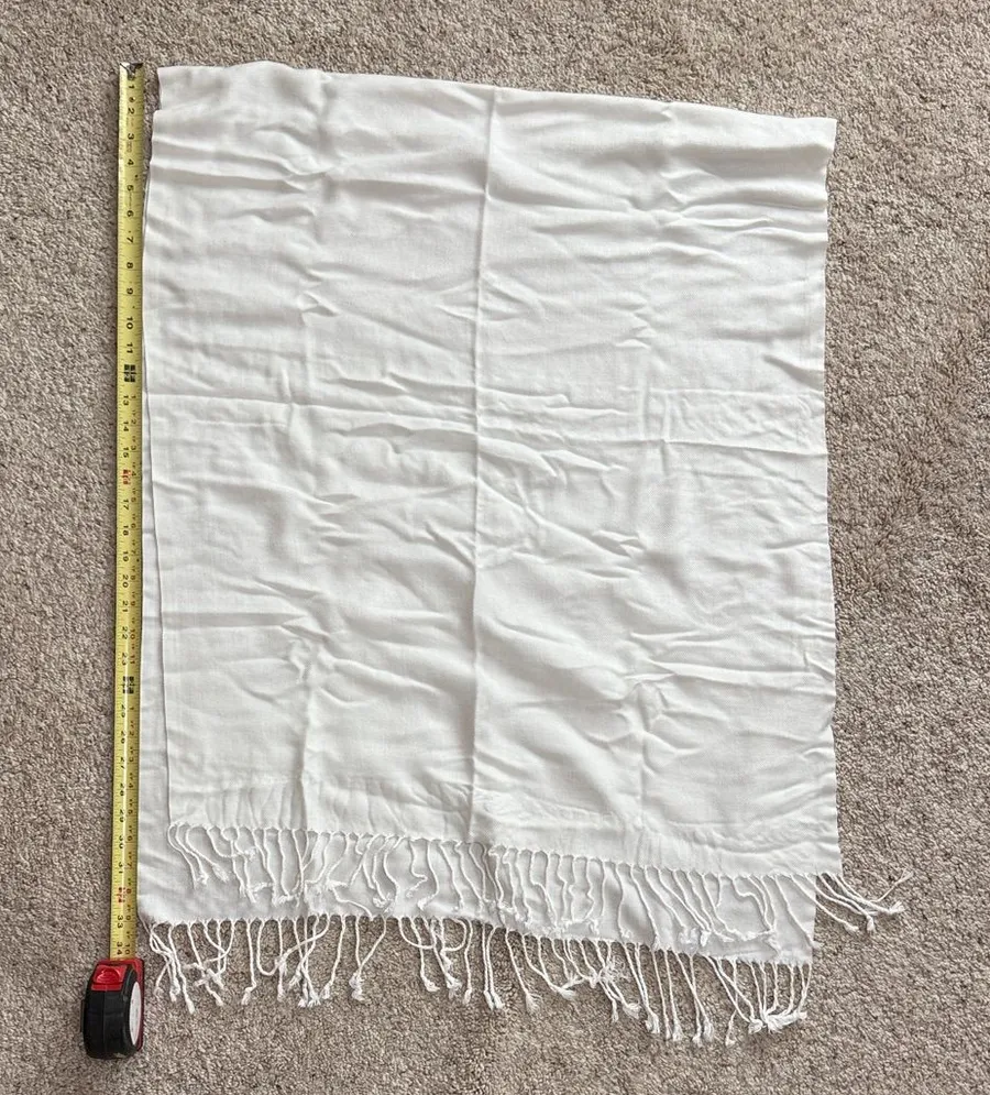 Cozy Soft White Fringed Scarf Wrap Oversized Winter Gift EUC