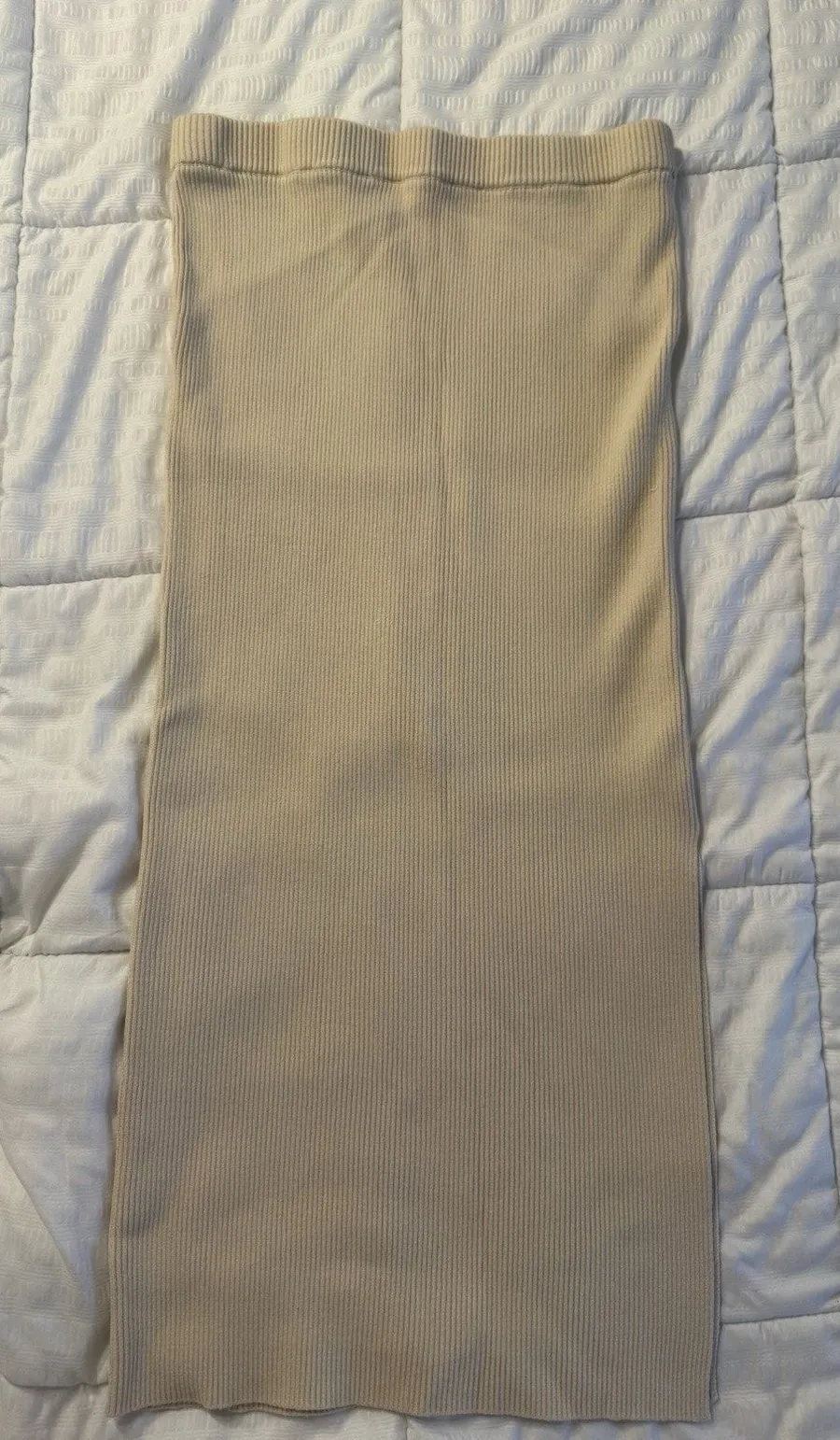 House of Harlow Beige Ribbed Skirt Stretchy Women's Medium Slit Midi