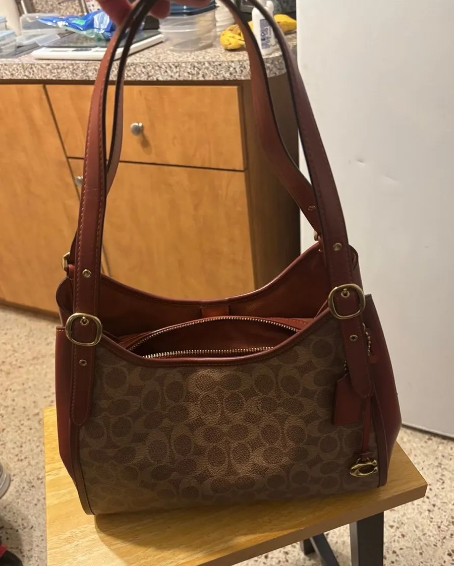 COACH Lori Shoulder Bag Tan Rust Signature Canvas Shoulder Bag C4825