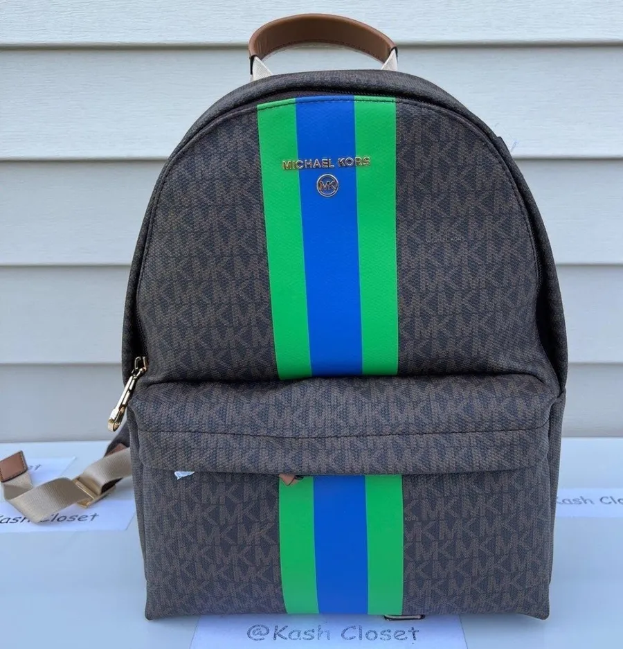 Michael Kors Palm Green Medium Stripe Signature Logo Backpack