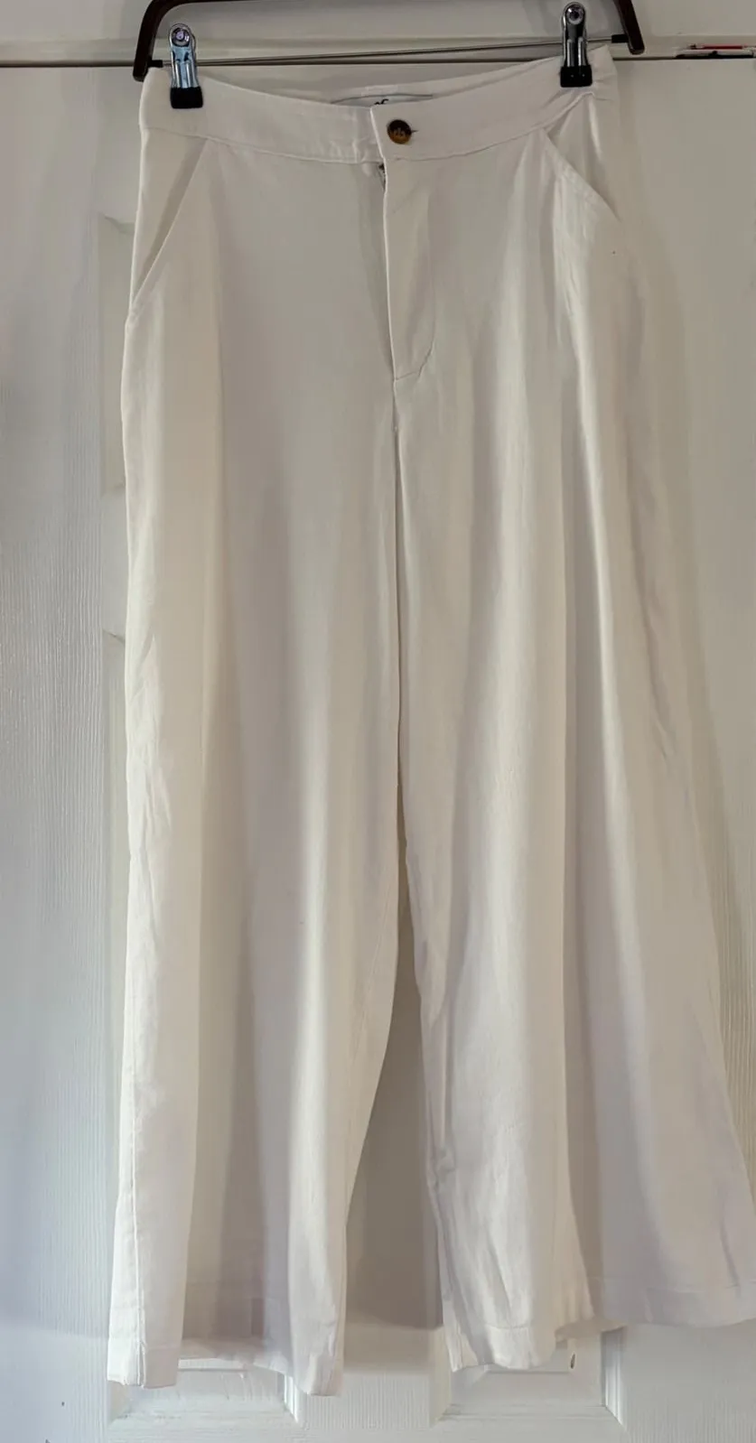 Hollister Ultra High-Rise Wide Leg Pants White Linen Cotton Blend Womens 7R W28
