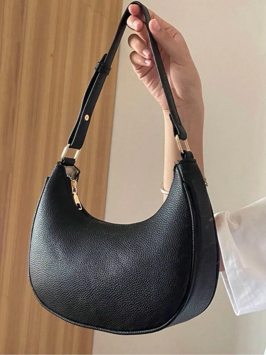 Classic Black Crescent Shoulder Bag - Unbranded