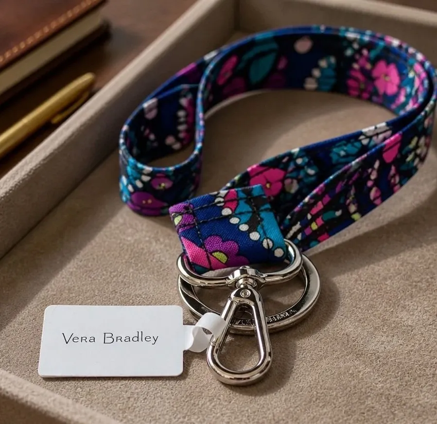 Vera Bradley Wide Lanyard Haymarket Paisley Floral ID Key Holder 28181-R88 NEW