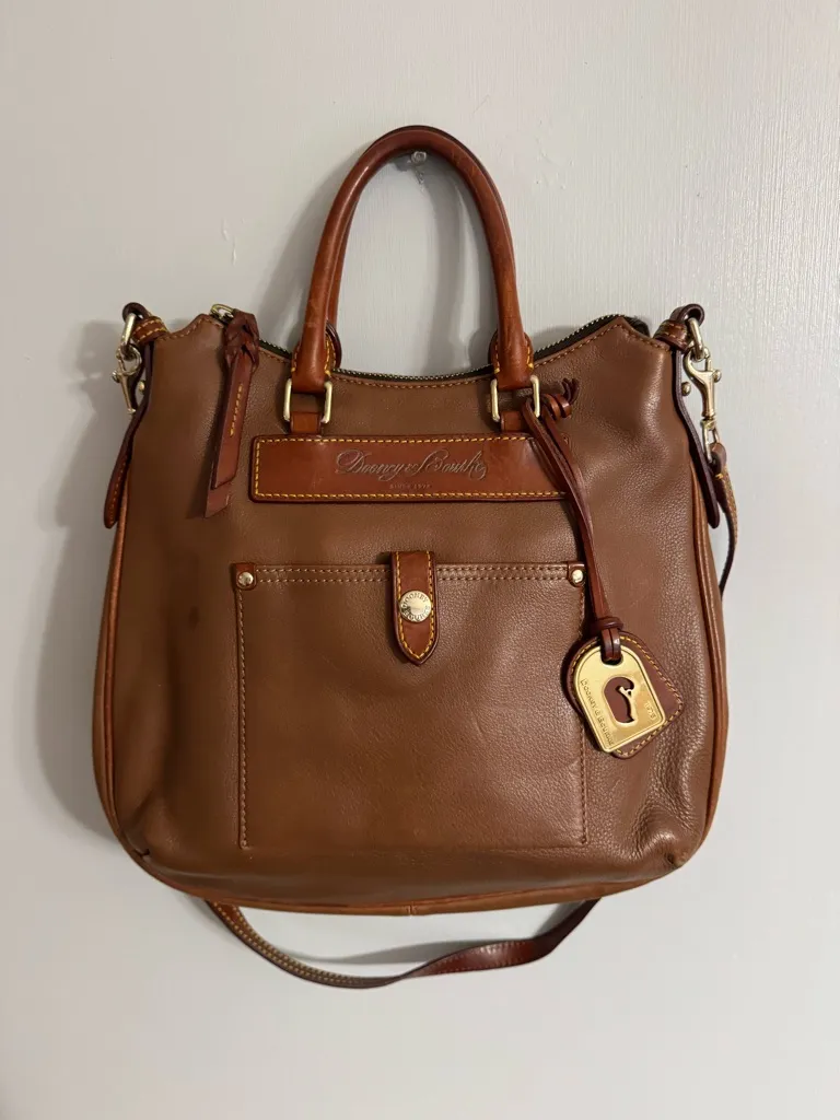 Dooney & Bourke Florentine Vacchetta Leather Crossbody Satchel in Caramel Brown
