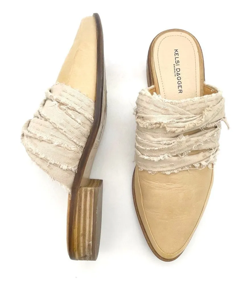 Kelsi Dagger Brooklyn Alder Mules Size 9 Tan Leather Pointed Toe Boho Slip On