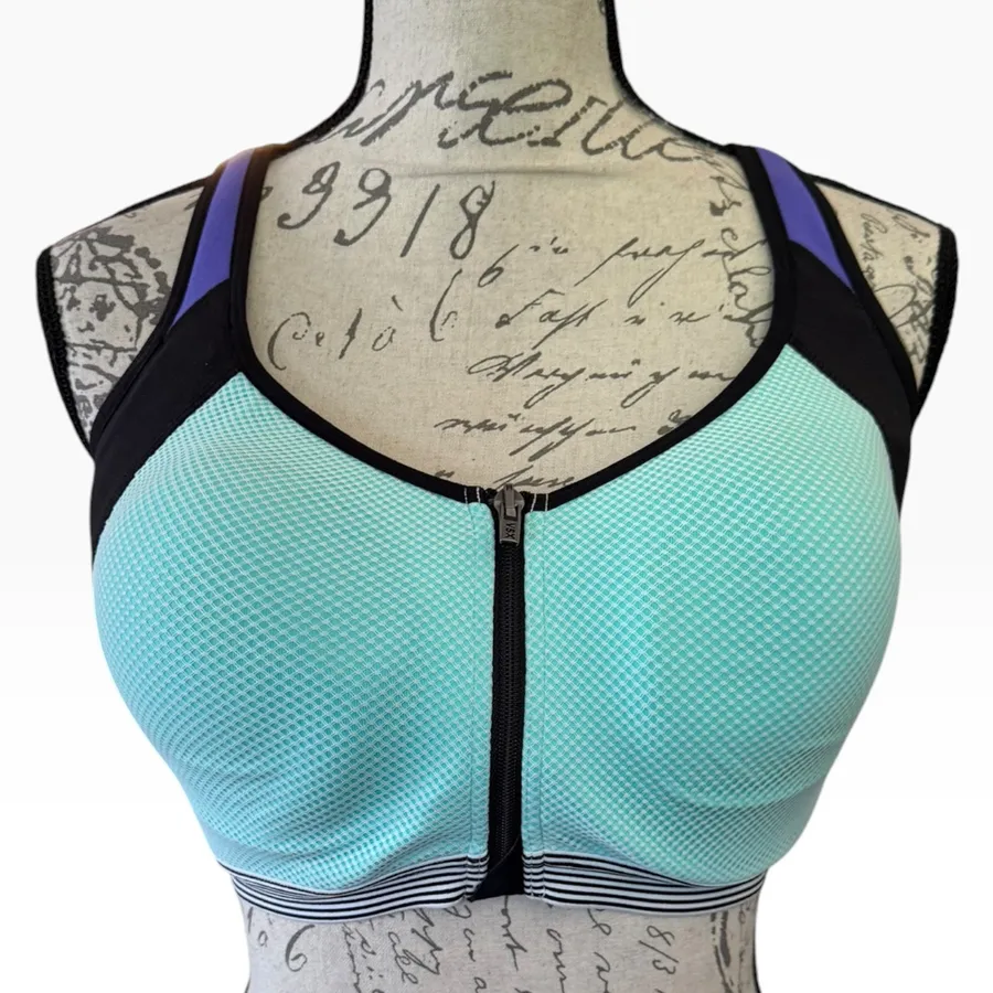 Victoria's Secret Blue Purple VSX Zip Front Underwire Sports Bra 36DDD 36F