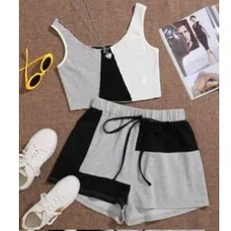 Color-Block Ribbed Tank Top and Track Shorts