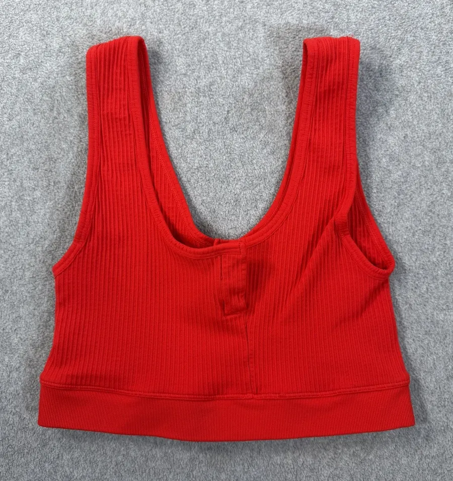 NUX Women's Small Red Ribbed Split Neck Activewear Sports Bra USA Wireless