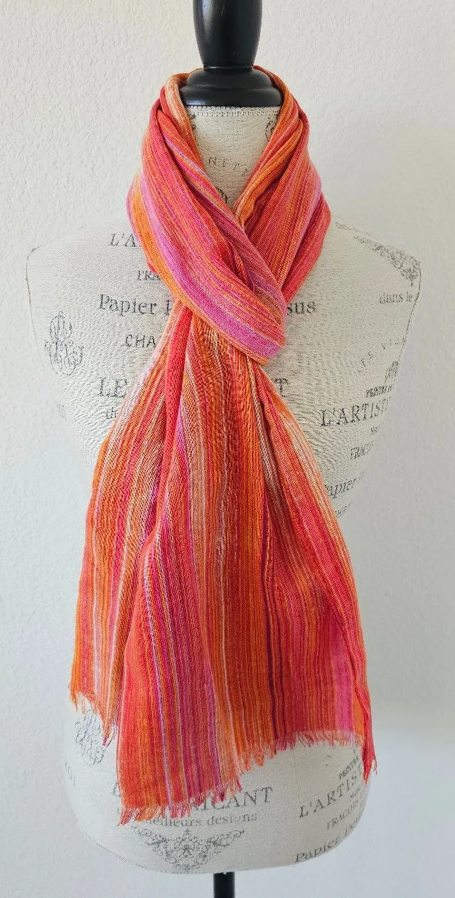 Vibrant Sunset Striped Lightweight Wrap Scarf & Beach Sarong (76" x 21") Red