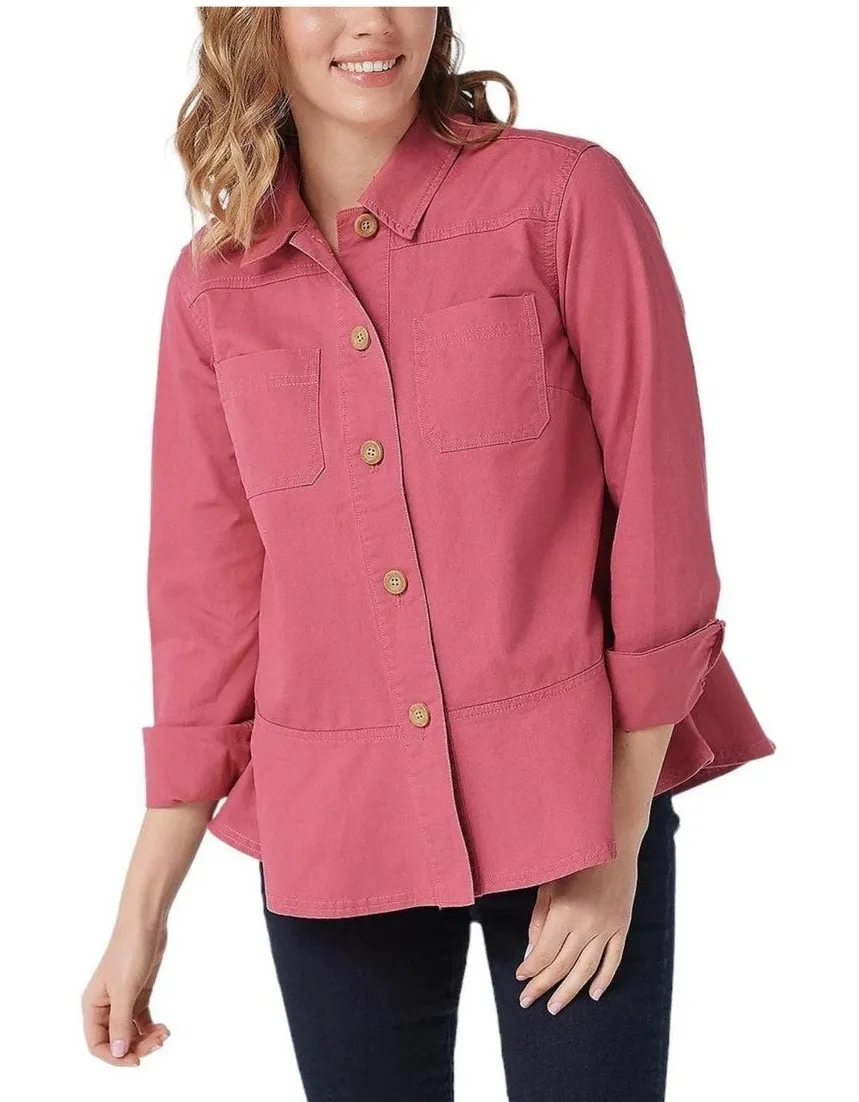 D & Co. 100% Cotton Pink Collared Peplum Button Up Lightweight Shacket Size M Size M