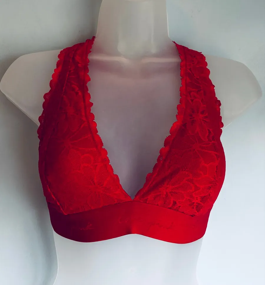 PINK Victoria's Secret Bralette Red Lace Large Fairy Coquette