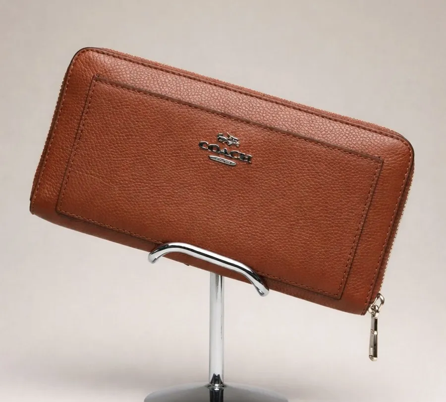 Coach Saddle Brown Leather Accordion Zip Wallet Purse Quiet Luxury Coachcore