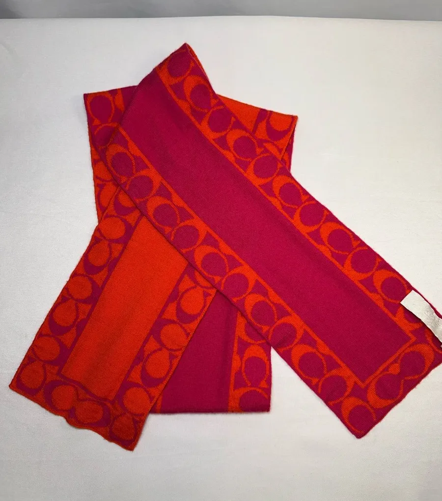 Coach Scarf Monogram Bright Pink Orange