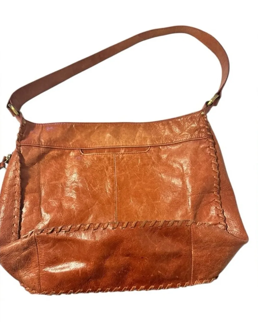Hobo Originals Brown Leather Shoulder Bag Magnetic Top Zipper Side Pocket