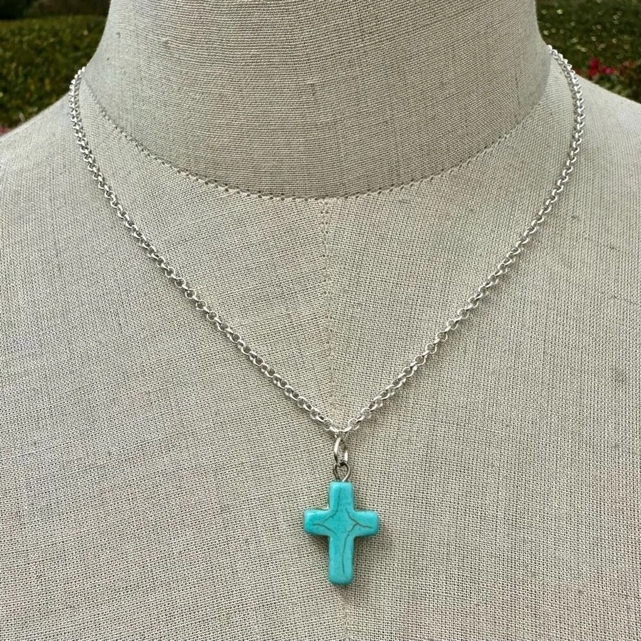 Howlite cross pendant necklace Blue