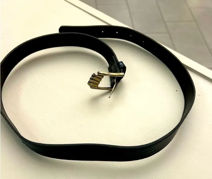 Belt Shiny Classic Black/Dark Blue Leather Belt with Metal Buckle Black