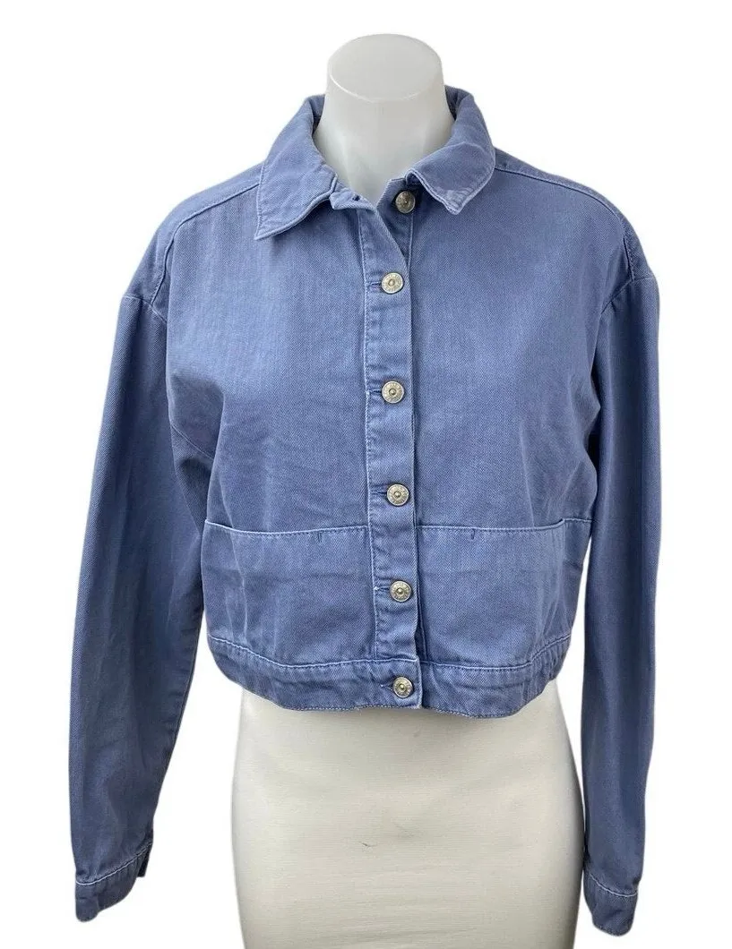 Urban Outfitters Women's Blue Collar Button Down Long Sleeve Crop Denim Jacket M