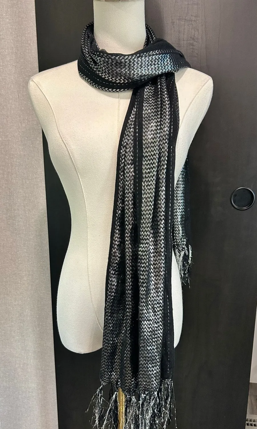 Scarf Black Silver Glitter Shawl Formal Bling Y2K Whimsy Goth Boho Chic Glamour