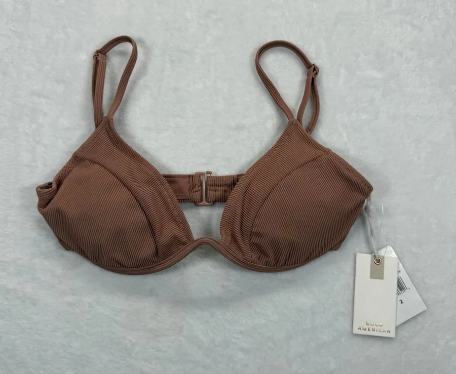Good American Rib Show Off Bra Top Bikini Top Desert Rose Size 2